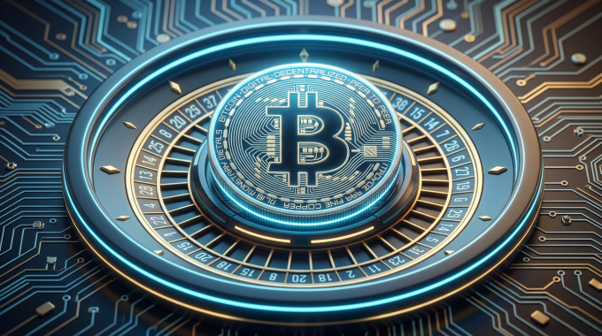 Futurystyczna koncepcja kasyna bitcoin z neonowymi akcentami