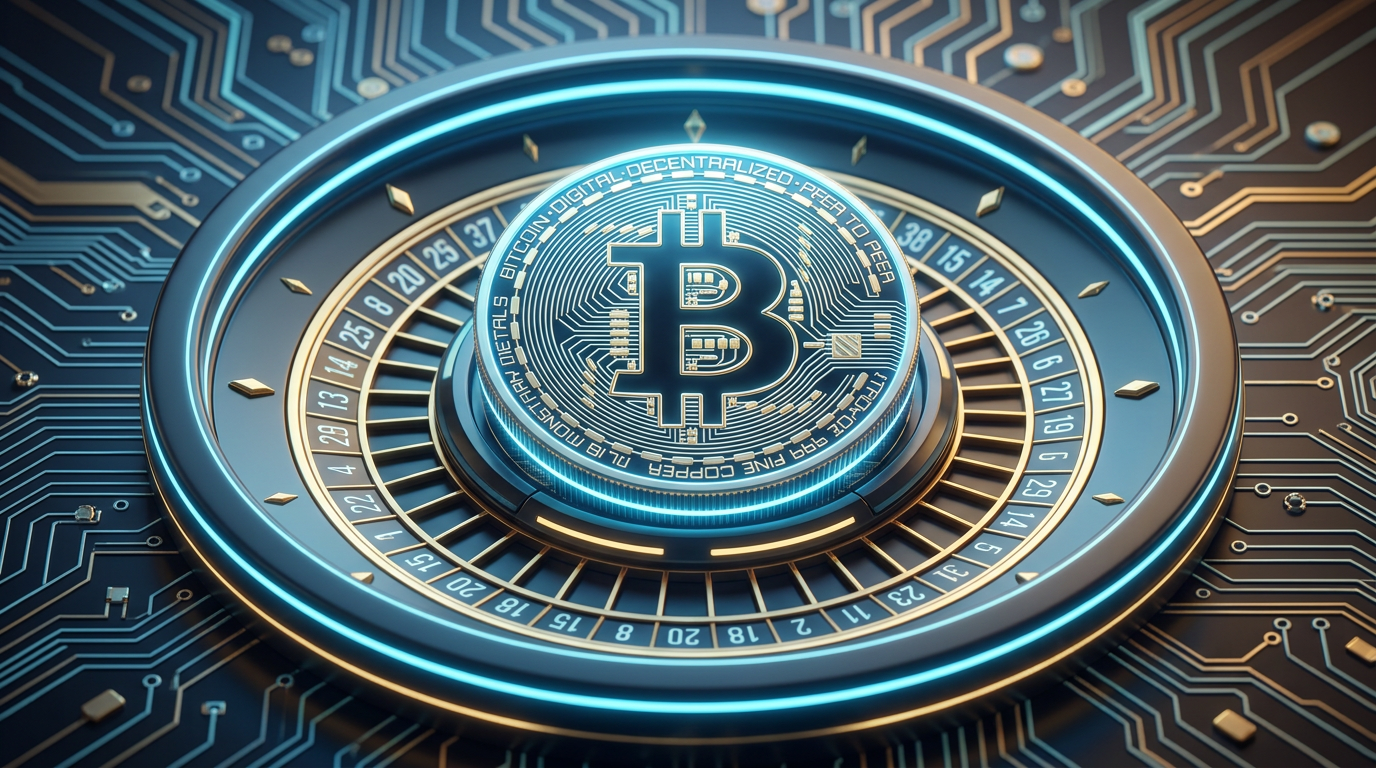 Futurystyczna koncepcja kasyna bitcoin z neonowymi akcentami