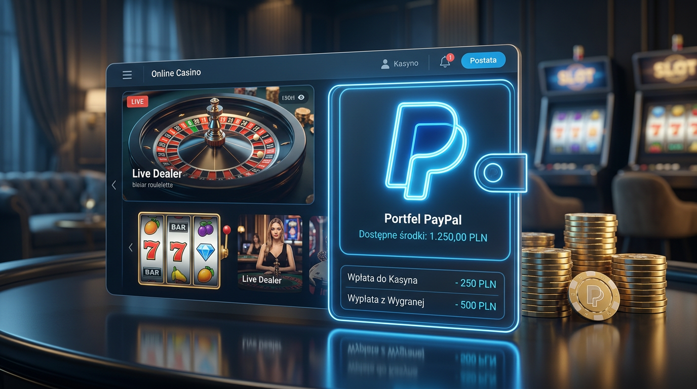 Futurystyczny interfejs kasyna online z płatnościami PayPal