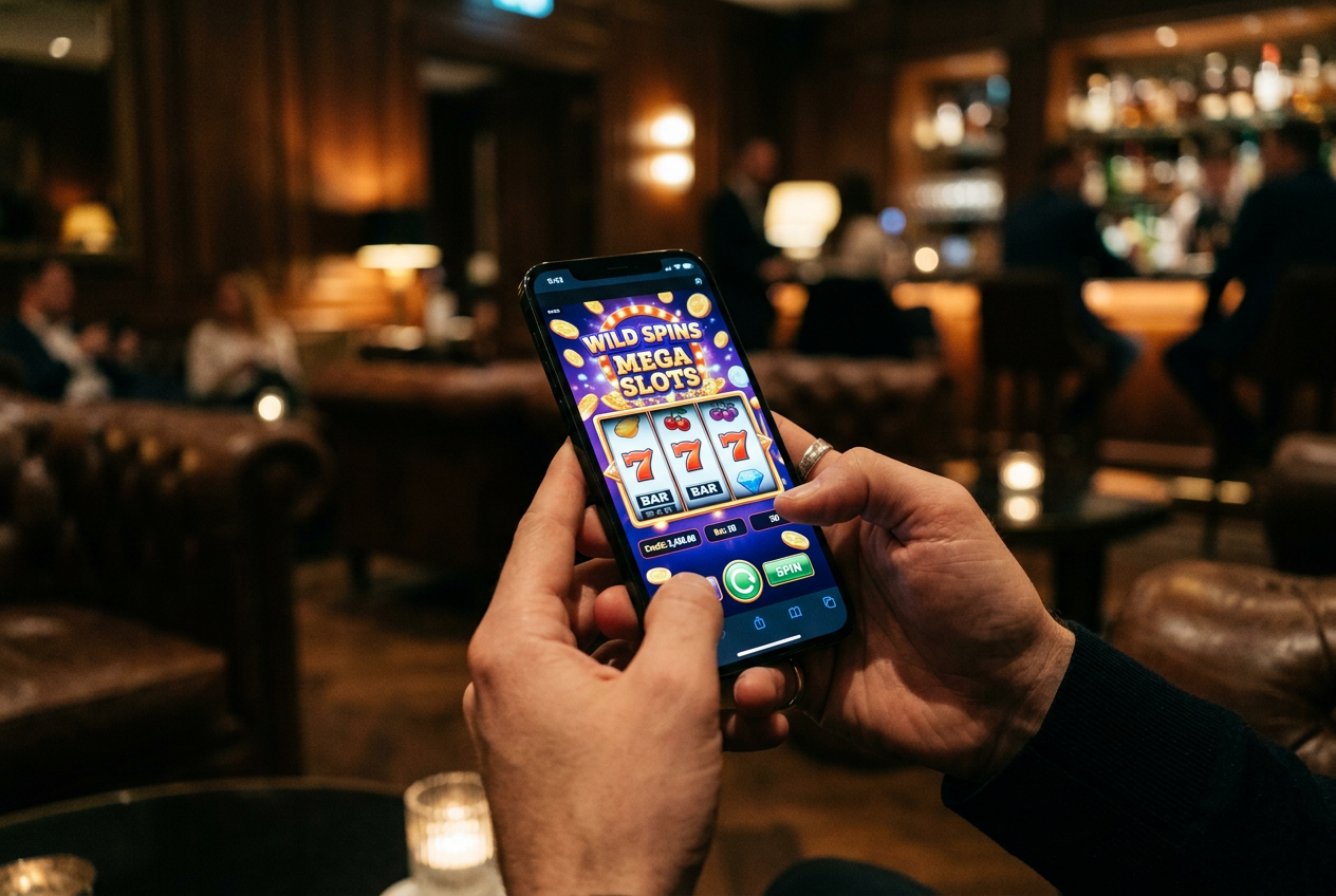 Gracz trzymający smartfon z aplikacją kasyna