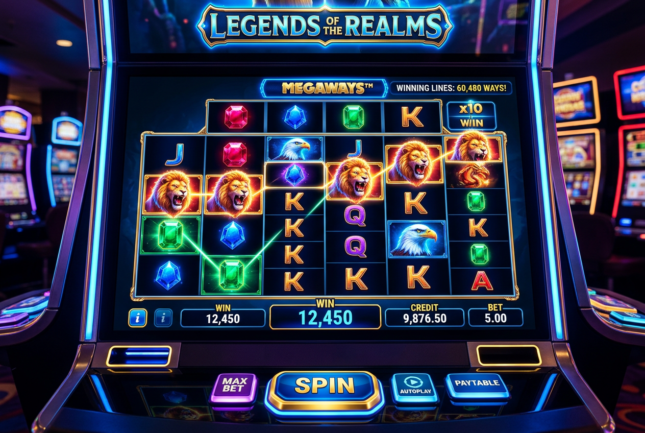Nowoczesny slot z mechaniką Megaways i neonowym interfejsem